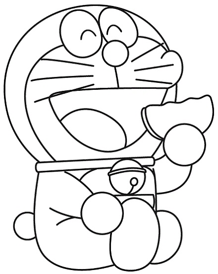 Tranh tô màu cho nhân vật Doraemon đang ăn chiếc bánh rán yêu thích 