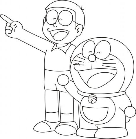 Tranh tô màu Doremon và Nobita vui vẻ