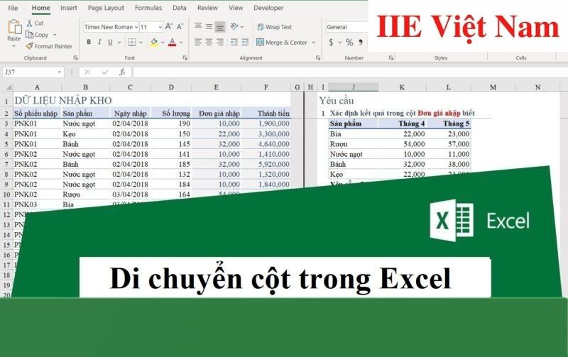 Di chuyển cột trong Excel với nhiều tùy chọn phổ biến nhất