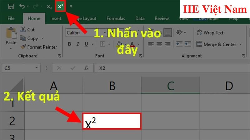 ghi số mũ trong excel