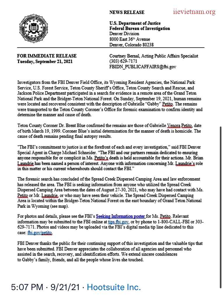 Gabby Petito Autopsy Report Released Latest Updates.